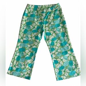 Lilly Pulitzer Capri Pants Sz 6 Turquoise Green White Floral Bunny Print